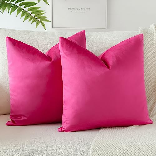 JOTOM Samt Kissenbezug Kissenhülle Sofakissen Dekokissen Kissenbezüge für Sofa Wohnzimmer Schlafzimmer 2er Set 45x45 cm Rosa Rot von JOTOM