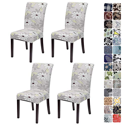 JOTOM Stuhlhussen Universal Stretch Stuhlbezug Elastische Moderne Stuhl Hussen Set Abnehmbare Dekoration Stuhlabdeckung für Esszimmer Party Hotel Restaurant Deko (Blumen und Blätter, 4er Set) von JOTOM