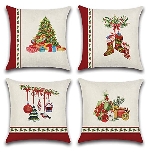 JOTOM Weihnachten Kissenbezug wasserdichte Kissenhülle 45x45cm 4er Set Sofakissen Dekokissen Bezug für Sofa Zimmer Outdoor Balkon Terrasse Patio Garten Outdoor (Geschenk Weihnachten) von JOTOM