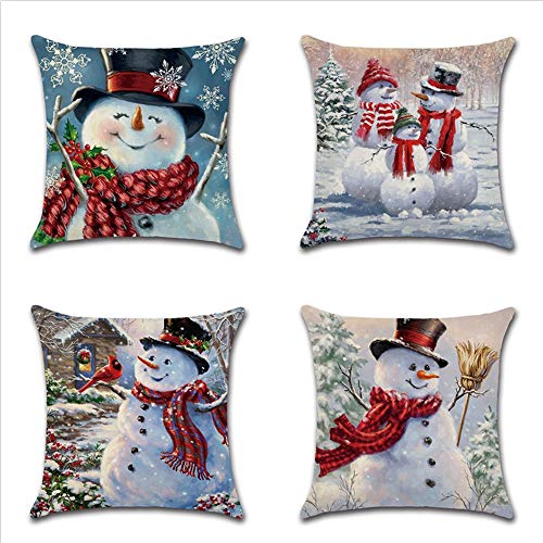 JOTOM Weihnachten Kissenbezug wasserdichte Kissenhülle 45x45cm 4er Set Sofakissen Dekokissen Bezug für Sofa Zimmer Outdoor Balkon Terrasse Patio Garten Outdoor (Schneemann) von JOTOM
