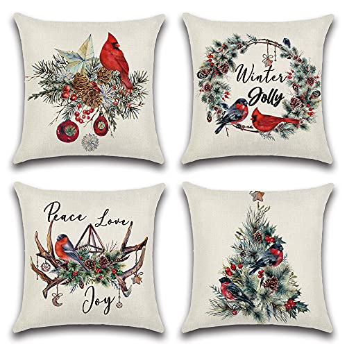 JOTOM Weihnachten Kissenbezug wasserdichte Kissenhülle 45x45cm 4er Set Sofakissen Dekokissen Bezug für Sofa Zimmer Outdoor Balkon Terrasse Patio Garten Outdoor (Weihnachtsthema B) von JOTOM