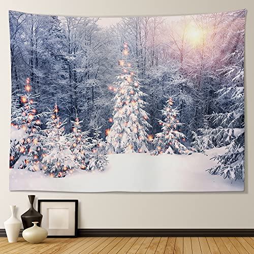 JOTOM Weihnachten Wandteppich Wall Hanging Neujahr Wandteppich Tapestry für Wohnzimmer Schlafzimmer Schlafsaal Dekorationen Veranda Hänge (Schnee Baum) von JOTOM