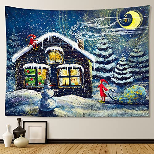 JOTOM Weihnachten Wandteppich Wall Hanging Neujahr Wandteppich Tapestry für Wohnzimmer Schlafzimmer Schlafsaal Dekorationen Veranda Hänge (Weihnachtsbaum Haus) von JOTOM