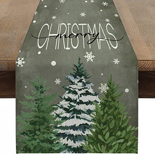 Weihnachten Tischläufer Leinenoptik Abwaschbar Tischdecke 33x183 cm Christmas Winter Weihnachtsdeko für Esszimmer Restaurant Hotel (Schneeflocke Weihnachtsbaum) von JOTOM