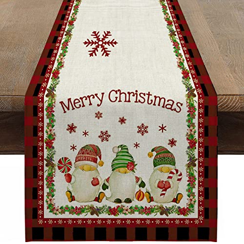 Weihnachten Tischläufer Leinenoptik Abwaschbar Tischdecke 33x183 cm Christmas Winter Weihnachtsdeko für Esszimmer Restaurant Hotel (Zwerge Schneeflocke) von JOTOM