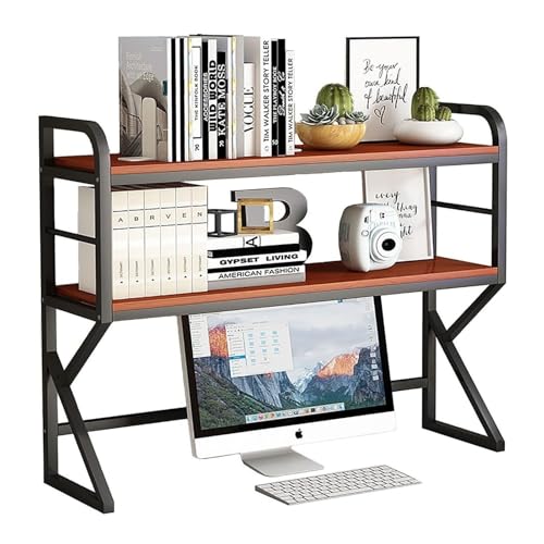 Bibliothèque De Bureau À 2 Niveaux - Étagère De Comptoir Multifonction Réglable, Support De Rangement De Bureau Autonome, Petit Présentoir De Livres De Bureau, Gain De Place(Black B,100X25X95cm) von JOUFNING