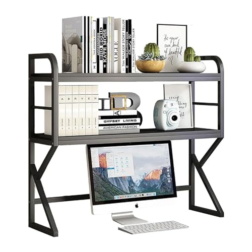 Bibliothèque De Bureau À 2 Niveaux - Étagère De Comptoir Multifonction Réglable, Support De Rangement De Bureau Autonome, Petit Présentoir De Livres De Bureau, Gain De Place(Black C,100X25X95cm) von JOUFNING
