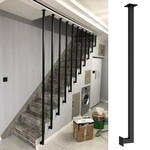 Handlauf-Set Für Innentreppengeländer – Modernes Treppengeländer Aus Metall, L-förmiger Balustradenpfosten Schmiedeeisen, Seitliche Wandmontage-Stufenhandläufe(4.8ft/145cm) von JOUFNING