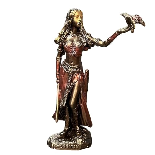 JOUFNING Kunststatue – Skulptur Zur Schreibtischdekoration, Skulptur Der Keltischen Göttin Morrigan Mit Krähe Und Schwert In Bronzeoptik, Figur Aus Kunstharz, Elegante Künstlerische von JOUFNING