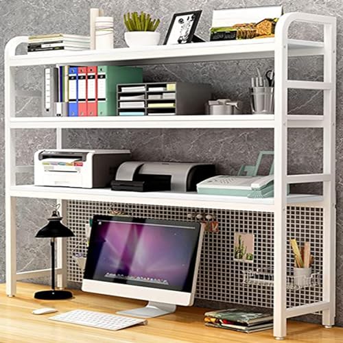 Schreibtisch-Bücherregal - Schreibtisch-Organizer Aus Holz Metall, Regal Schreibtisch Organizer DIY 3 -Ebenen, Tisch Regal Ordnungssystem Verstellbar, für Das Hausschulamt ( Color : White , Size : 120 von JOUFNING