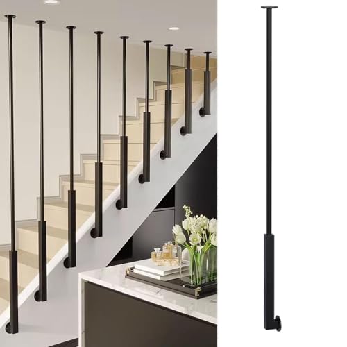 Treppenhandlauf-Geländer-Kit - Balustertopf, Metall-Eisen-Handläufe Für Innentreppen, Seitlich An Der Wand Montierter Sicherheits-Haltegriff, Für Loft-Veranda-Korridor-Villa-Hotel(Black,4ft/120cm) von JOUFNING