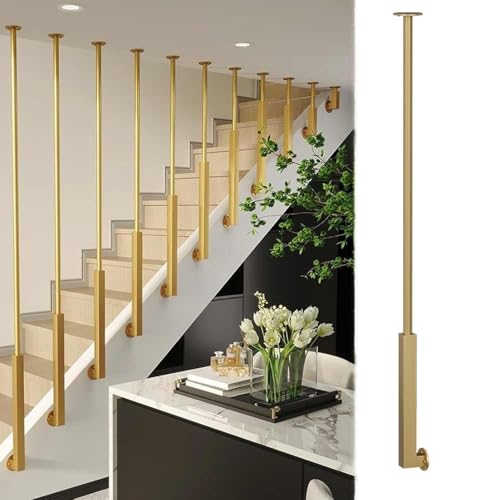 Treppenhandlauf-Geländer-Kit - Balustertopf, Metall-Eisen-Handläufe Für Innentreppen, Seitlich An Der Wand Montierter Sicherheits-Haltegriff, Für Loft-Veranda-Korridor-Villa-Hotel(Gold,4.1ft/125cm) von JOUFNING