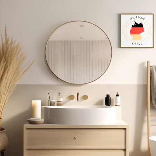 JOULISE - Design Wandspiegel Rund - 50/60/70 cm für Badezimmer & Wohnzimmer & Flur - Stilvoll & Modern - Wall Mirror - Spiegel Rund (Gold, Ø 50 cm) - Wandmontage von JOULISE