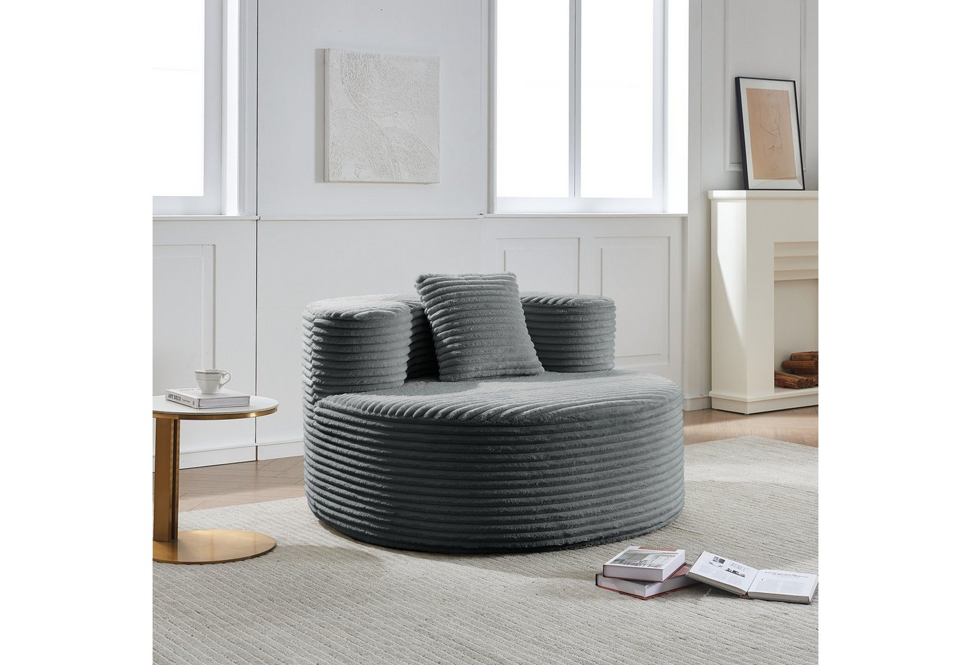 JOULISE Relaxsessel Caluno Rundsessel, Cord, 1-Sitzer mit Kissen, modern & gemütlich (Einzelsessel), Runde Form, Cordstoff, kein Aufbau erforderlich, 1-Sitzer, kompakt von JOULISE