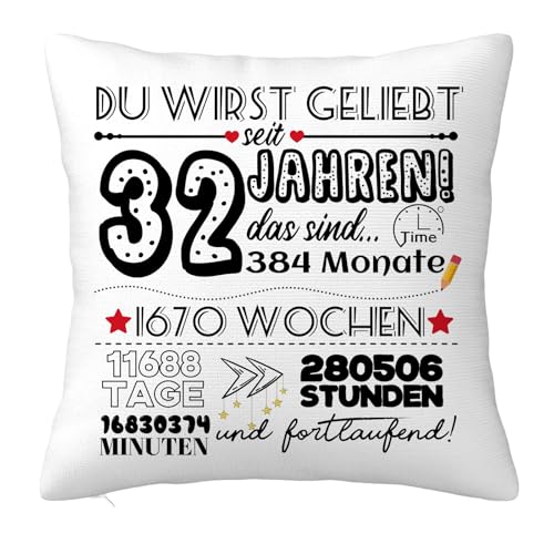 32 Jahre alt Frauen Männer Geschenk, Geschenke zum 32 Jahren Geburtstag Dekorationen, Geburtstag Deko Zierkissenbezüge für Mama, Papa, Schwester, Ehefra, Freundin 45x45cm 32 Jahre alt Frauen Männer Geschenk, Geschenke zum 32 Jahren Geburtstag Dekorationen, Geburtstag Deko Zierkissenbezüge für Mama, Papa, Schwester, Ehefra, Freundin 45x45cm von JOUWUI