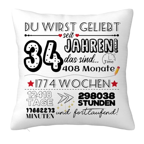 34 Jahre alt Frauen Männer Geschenk, Geschenke zum 34 Jahren Geburtstag Dekorationen, Geburtstag Deko Zierkissenbezüge für Mama, Papa, Schwester, Ehefra, Freundin 45x45cm 34 Jahre alt Frauen Männer Geschenk, Geschenke zum 34 Jahren Geburtstag Dekorationen, Geburtstag Deko Zierkissenbezüge für Mama, Papa, Schwester, Ehefra, Freundin 45x45cm von JOUWUI