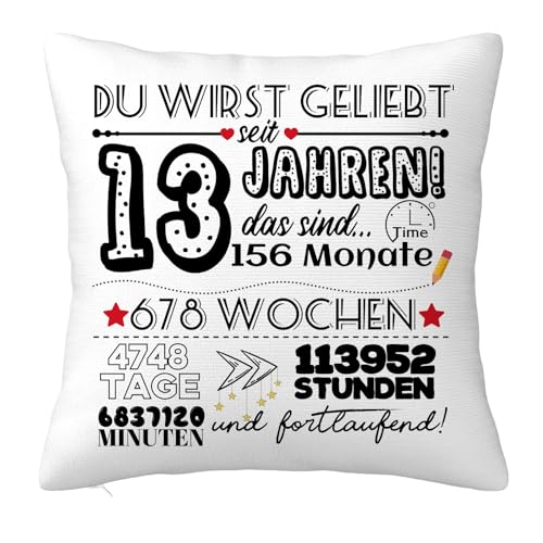 Geschenk für 13 Jähriges Mädchen, Geburtstagsgeschenke für 13 Jahren Kinder von den Eltern, Geburtstag Geschenk Kissenbezug für Tochter Sohn Freunde Schwester Enkelin Enkel 45x45cm von JOUWUI