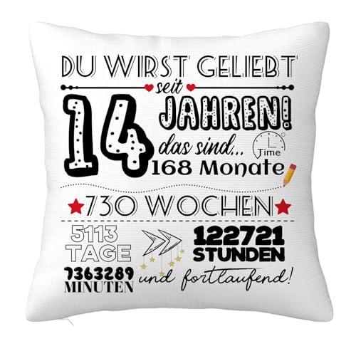 Geschenk für 14 Jähriges Mädchen, Geburtstagsgeschenke für 14 Jahren Kinder von den Eltern, Geburtstag Geschenk Kissenbezug für Tochter Sohn Freunde Schwester Enkelin Enkel 45x45cm von JOUWUI