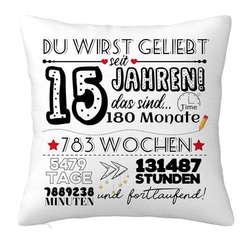 Geschenk für 15 Jähriges Mädchen, Geburtstagsgeschenke für 15 Jahren Kinder von den Eltern, Geburtstag Geschenk Kissenbezug für Tochter Sohn Freunde Schwester Enkelin Enkel 45x45cm von JOUWUI