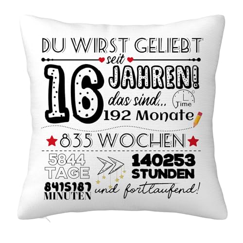 Geschenk für 16 Jähriges Mädchen, Geburtstagsgeschenke für 16 Jahren Kinder von den Eltern, Geburtstag Geschenk Kissenbezug für Tochter Sohn Freunde Schwester Enkelin Enkel 45x45cm von JOUWUI