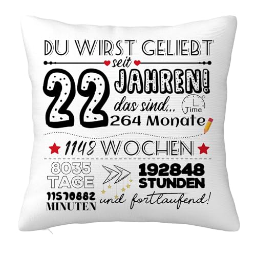 Geschenk für 22 Jähriges Mädchen, Geburtstagsgeschenke für 22 Jahren Kinder von den Eltern, Geburtstag Geschenk Kissenbezug für Tochter Sohn Freunde Schwester Enkelin Enkel 45x45cm von JOUWUI