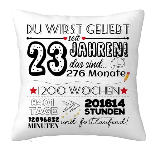 Geschenk für 23 Jähriges Mädchen, Geburtstagsgeschenke für 23 Jahren Kinder von den Eltern, Geburtstag Geschenk Kissenbezug für Tochter Sohn Freunde Schwester Enkelin Enkel 45x45cm von JOUWUI