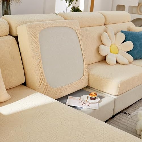 JOVELL Hochelastischer Universal-Sofabezug, 1-Teiliger Sofa Sitzkissenbezug, L-Förmiger Sofabezug, Separates Kissen, Rutschfester Couch-Chaise-Bezug (Beige, Bezug für Chaiselongue) von JOVELL