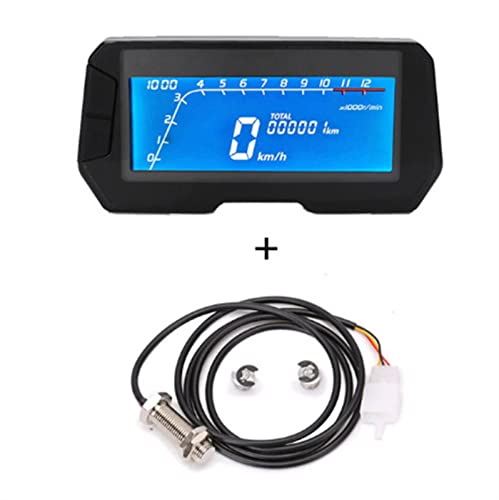 JOVERI 12000 RPM 6 Gang Universal Motorrad Instrument LCD Digital Tacho Kilometerzähler 2 4 Zylinder Drehzahlmesser Geschwindigkeit Einstellbar(With sensor1) von JOVERI