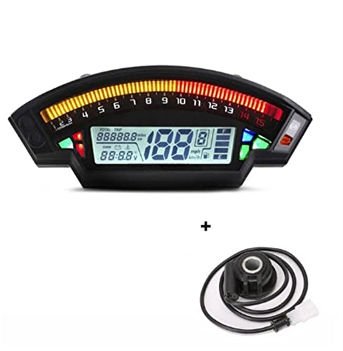 JOVERI LCD Digital Tacho 14000RPM 6 Getriebe 199km/h Motorrad Kilometerzähler 1 2 4 Zylinder Meter Universal(With sensor 2) von JOVERI