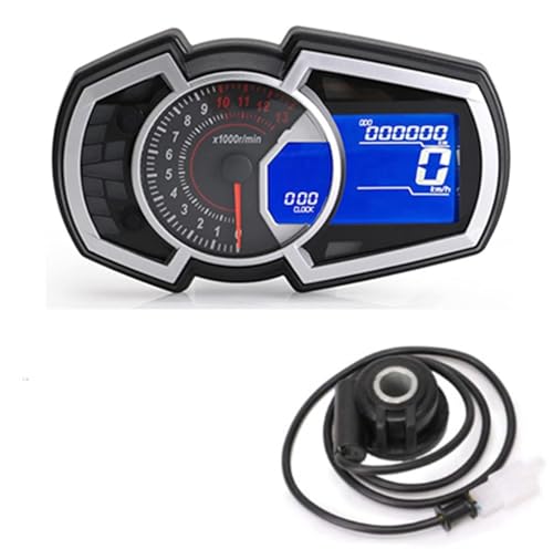 JOVERI Motorrad Instrument Tachometer Universal Geschwindigkeit Tankanzeige 13000RPM DIY 1 2 4 Zylinder LCD 199km/h(With sensor2) von JOVERI