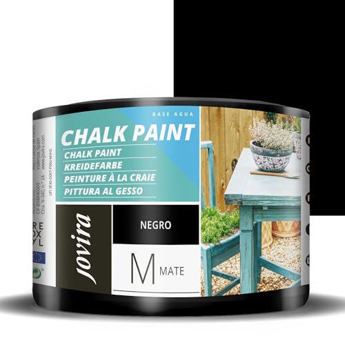 JOVIRA PINTURAS Chalk Paint - Kreidefarbe für Möbel Matte Oberfläche. Erneuern Sie Ihre Möbel, Vintage Möbelfarbe. (375 Milliliter, Schwarz) von JOVIRA PINTURAS