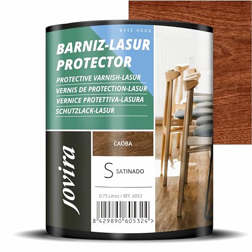 JOVIRA PINTURAS Lack-Lasur Satinierter Schutzlack auf Wasserbasis. Dekoriert und schützt Holz. (750 Milliliter, Mahagoni) von JOVIRA PINTURAS