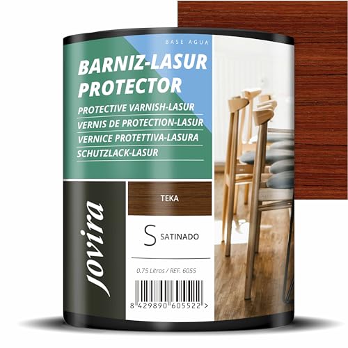 Lack-Lasur Satinierter Schutzlack auf Wasserbasis. Dekoriert und schützt Holz. (750 Milliliter, Teakbaum) von JOVIRA PINTURAS