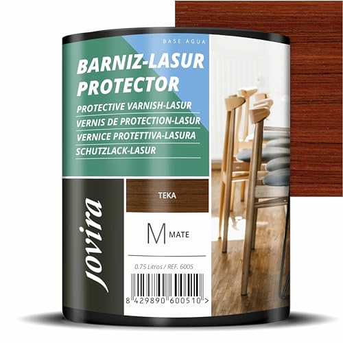 Lack-Lasur Matt Schutzlack auf Wasserbasis. Dekoriert und schützt Holz. (750 Milliliter, Teak) von JOVIRA PINTURAS