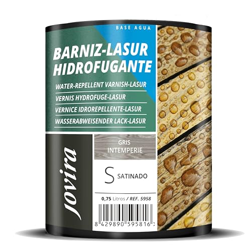 JOVIRA PINTURAS Wasserabweisende Holzschutzlasur, Satiniert auf Wasserbasis, schützt, dekoriert und verschönert alle Holzarten mit Perleffekt, stößt Wasser ab. (750 Milliliter, Grau) von JOVIRA PINTURAS