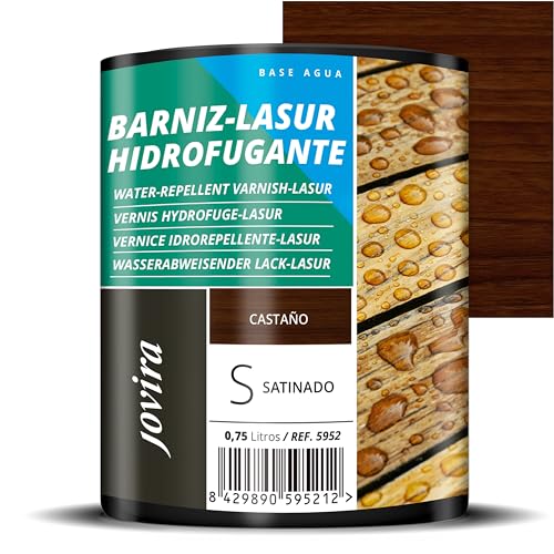 Wasserabweisende Holzschutzlasur, Satiniert auf Wasserbasis, schützt, dekoriert und verschönert alle Holzarten mit Perleffekt, stößt Wasser ab. (750 Milliliter, Kastanienbraun) von JOVIRA PINTURAS