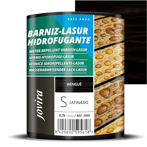 Wasserabweisende Holzschutzlasur, Satiniert auf Wasserbasis, schützt, dekoriert und verschönert alle Holzarten mit Perleffekt, stößt Wasser ab. (750 Milliliter, Wenge) von JOVIRA PINTURAS