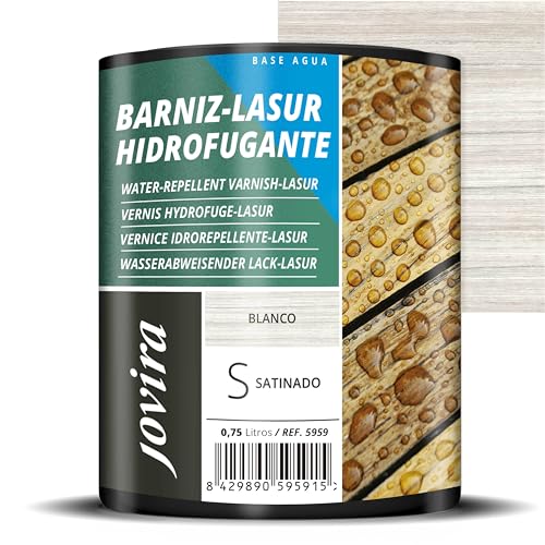 JOVIRA PINTURAS Wasserabweisende Holzschutzlasur, Satiniert auf Wasserbasis, schützt, dekoriert und verschönert alle Holzarten mit Perleffekt, stößt Wasser ab. (750 Milliliter, Weiß) von JOVIRA PINTURAS