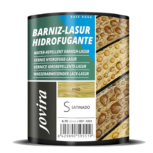 Wasserabweisender Lasur-Lack, Satiniert auf Wasserbasis, schützt alle Holzarten mit Perleffekt, stößt Wasser ab. (750ml, Kiefer) von JOVIRA PINTURAS