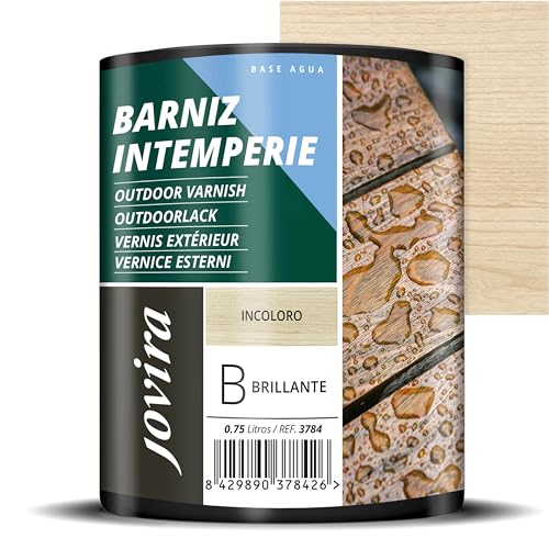 Wetterfester Außenlack auf Wasserbasis, für die Pflege und Dekoration von Holz im Außenbereich. (750 ml, Glänzend) von JOVIRA PINTURAS