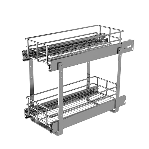 JOWBOOW Ausziehbare Regale mit 2 Ebenen (19,1 cm B x 55,9 cm T), ausziehbare Regale für Küchenschränke, Metalltöpfe und Pfannen, Organizer für Unterschrank von JOWBOOW