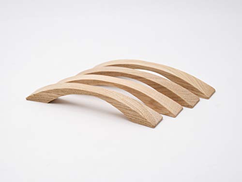 JOWE 4er Set Möbelgriffe aus Eiche unbehandelt inkl.Schrauben - Schubladengriff aus Holz - Länge 17,5 cm, Bohrabstand 12,8 cm von JOWE