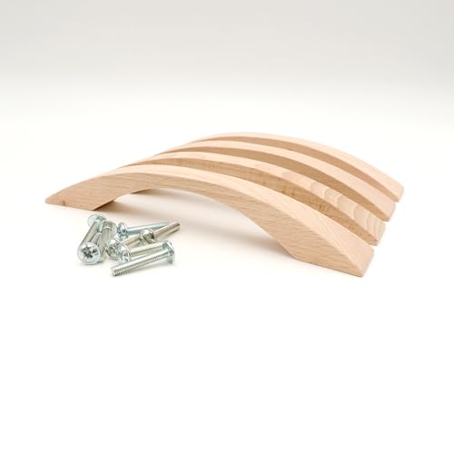 JOWE 4er Set Möbelgriffe aus Buche unbehandelt inkl.Schrauben - Schubladengriff aus Holz - Länge 17,5 cm, Bohrabstand 12,8 cm von JOWE