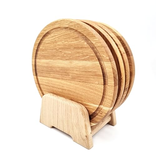 JOWE Rundes Jausenbrett aus Eiche | Brotzeitbrett rund - Ø 25 cm | Frühstücksbrett gefertigt in Österreich | Set mit 4 Stk von JOWE