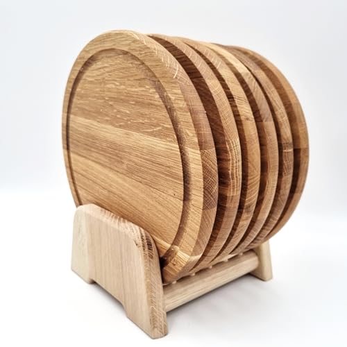 JOWE Rundes Jausenbrett aus Eiche | Brotzeitbrett rund - Ø 25 cm | Frühstücksbrett gefertigt in Österreich | Set mit 6 Stk von JOWE