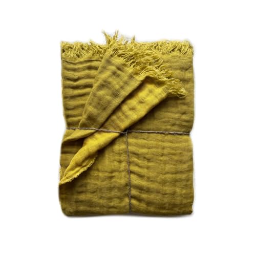JOWOLLINA Doubleface Plaid Bettüberwurf Leinen Stonewashed (Senf-gelb, 135 x 190 cm) von JOWOLLINA