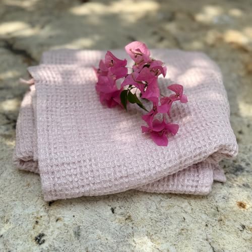 JOWOLLINA Badetuch Saunatuch Hand & Gästetücher 100% Leinen Stonewashed Waffelpique (Blassrosa, 45 x 65 cm) von JOWOLLINA