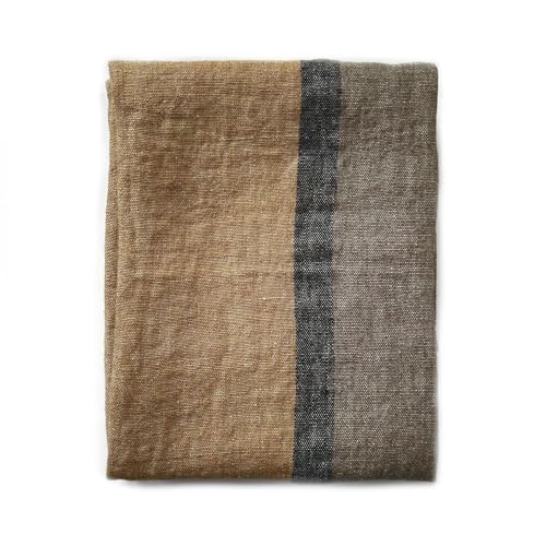 JOWOLLINA Badetuch Saunatuch Strandtuch 100% Leinen Stonewashed Provence (Block Camel, 88x140 cm) von JOWOLLINA