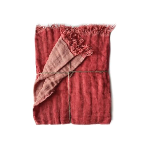 Doubleface Plaid Bettüberwurf Leinen Stonewashed (Koralle, 135 x 190 cm) von JOWOLLINA
