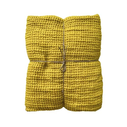 JOWOLLINA Duschtuch Saunatuch 100% Leinen Stonewashed Waffelpique (Mustard Lemon, 70 x 140 cm) von JOWOLLINA